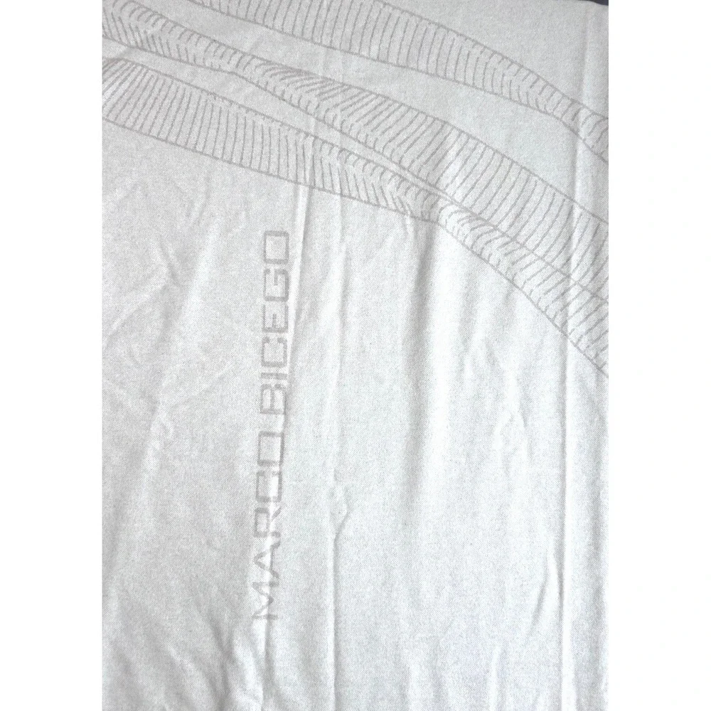 Marco Bicego Beige‎ Wool Blend Throw with Fringe Geometric Pattern